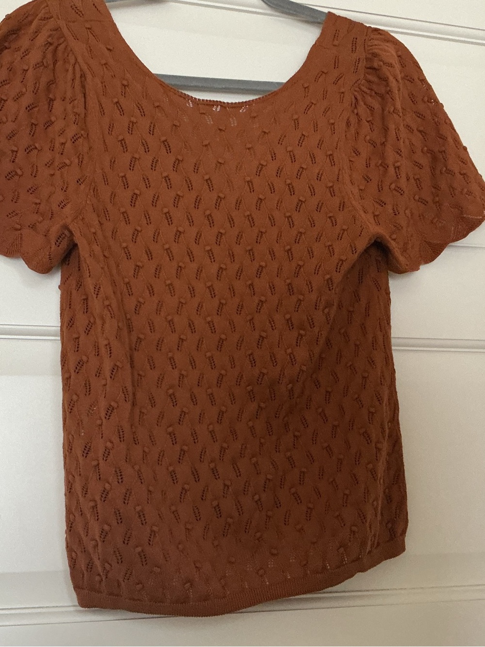 Sezane Burnt Orange Eyelet Button-Front Knit Top - Picture 2 of 3